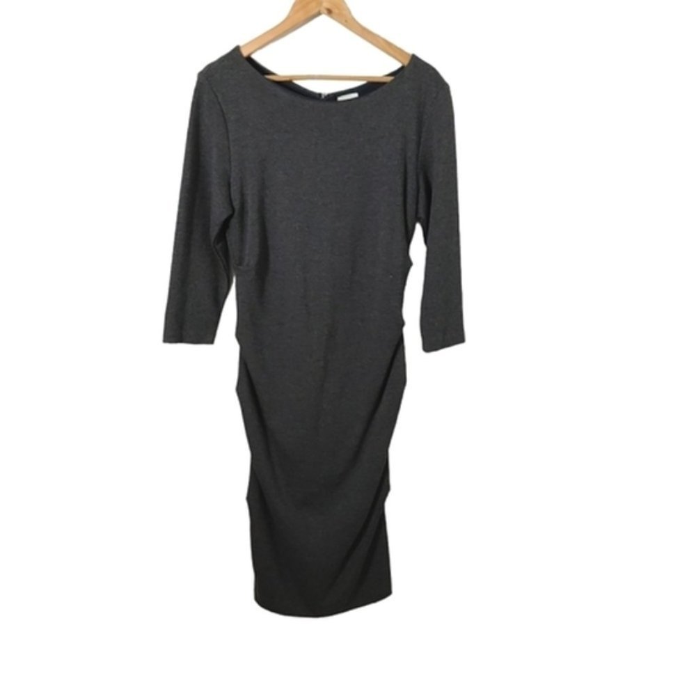 𝅺Nicole Miller Gray Ruched Midi Dress Women's Size Large